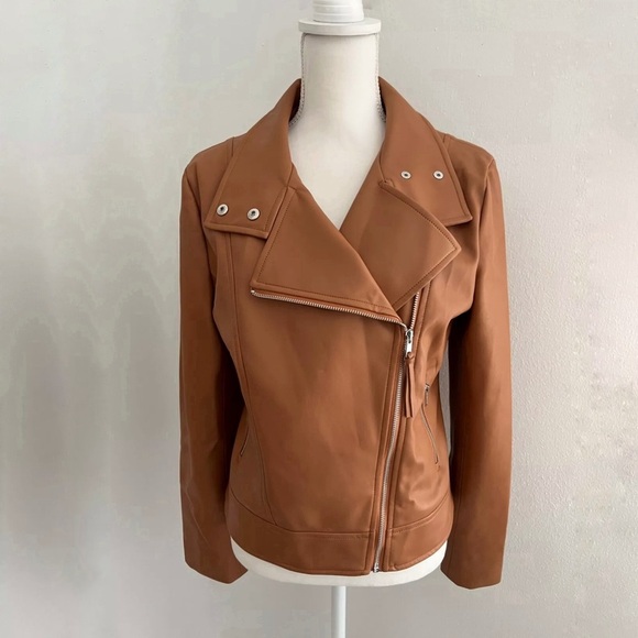 Susana Monaco Faux Leather Biker jacket- Camel Brown- Size Samll - Picture 1 of 4
